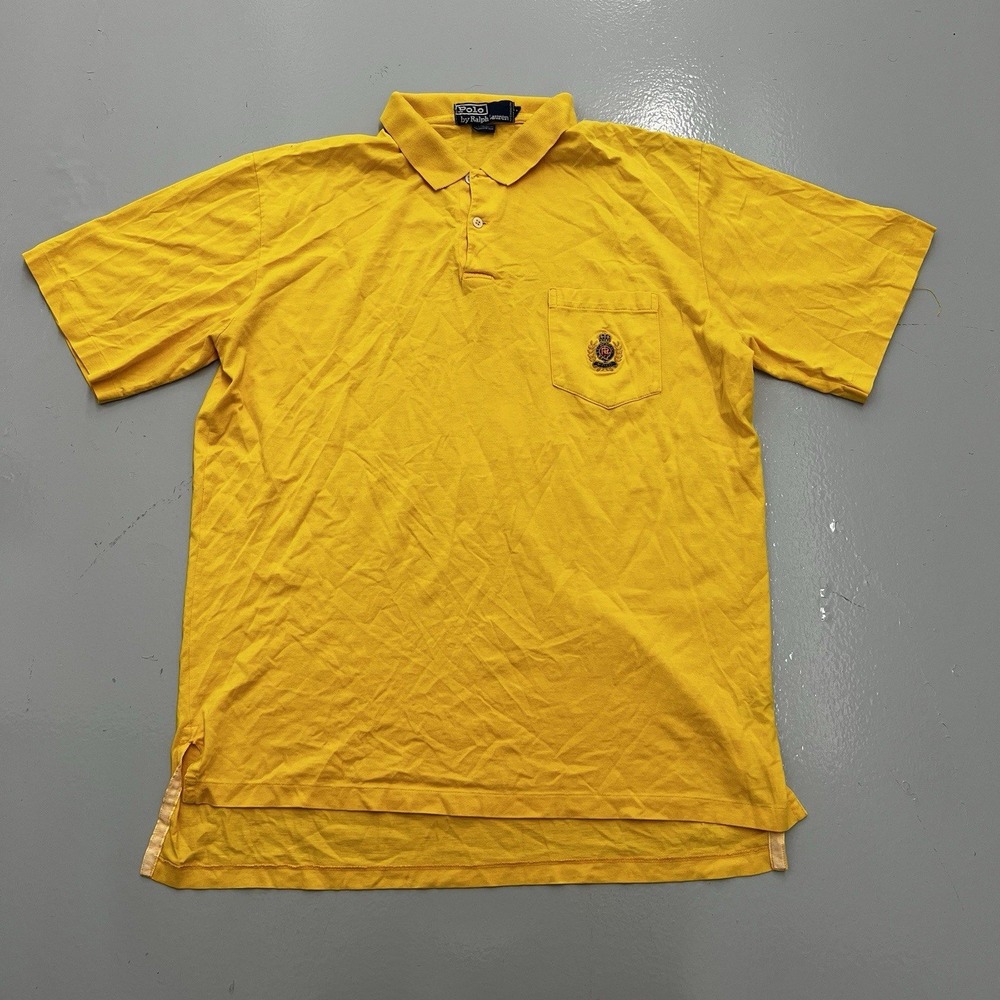 Polo Ralph Lauren Mens Large Yellow Crest Pocket Polo Shirt Short Sleeve Cotton